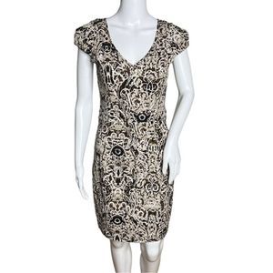 Marc New York Dress Womens 4 Purple Cream‎ Baroque Pattern Sheath Career Party